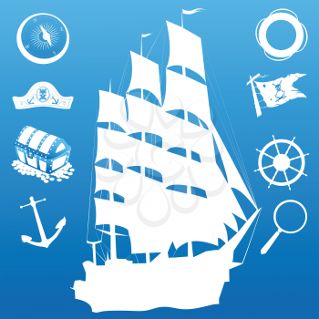 Composition with sailing symbols over blue background