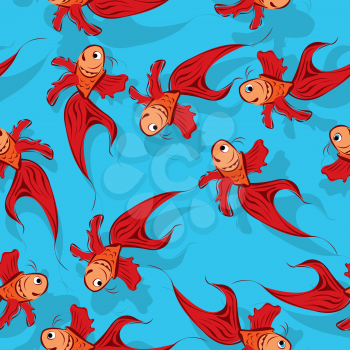 Happy red fish pattern, seamless background