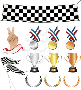 Victory icons, sports related set.  Isolated and grouped objects over white background. No mesh or transparencies, easy to use, edit objects.