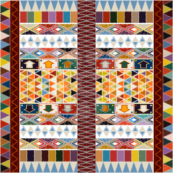Ethnic carpet design with geometric motif, abstract background