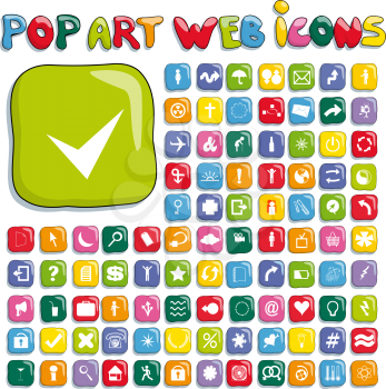 Stylized pop art web icon set, isolated objects on white background
