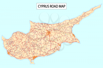 Detailed road map of Cyprus Island with Cities and settlements.