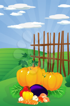 Thanksgiving Day. Conceptual harvest graphic with various vegetables on the field.