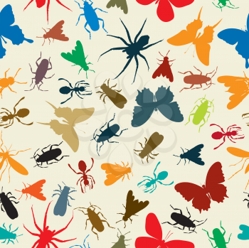 Seamless background illustration with insects in colors