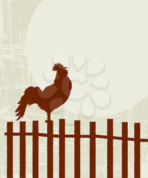 Retro style illustration of a proud rooster on the fence