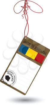 Price tag with Romanian flag and stamp on white