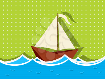 Background illustration of a wooden ship sailing the waves.