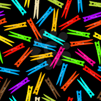 Seamless background composition with clothespin in colors against black background
