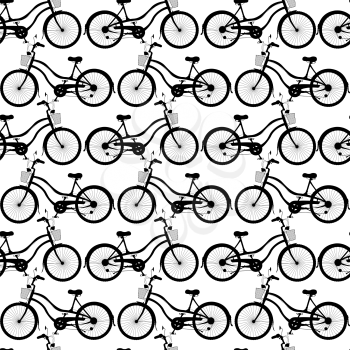 Black and white seamless pattern with bicycles