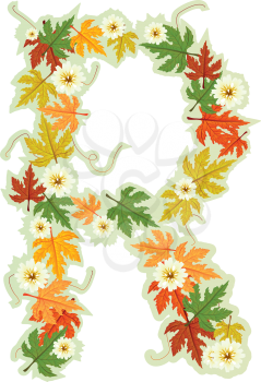 Pattern letter R made from flowers and leaves