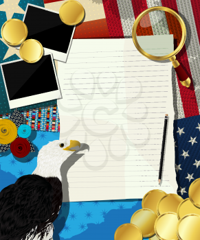 USA frame, collage with american eagle and various objects.