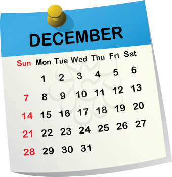 2014 paper sheet calendar for December.