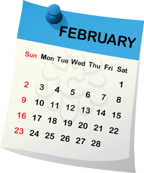 2014 paper sheet calendar for February.