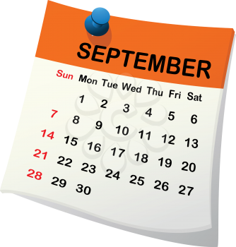 2014 paper sheet calendar for September.