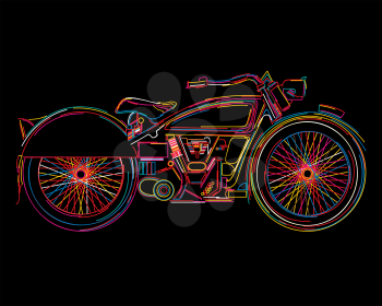 Sketch of a vintage motorcycle in colors