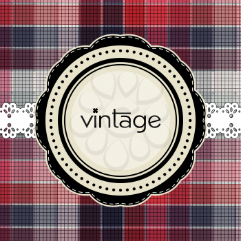 Royalty Free Clipart Image of a Plaid Background With a Lacy Centre Frame