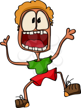 Cartoon illustration of a screaming boy over white background
