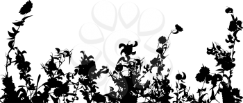 Flowers, leaves and grass silhouettes backgrounds
