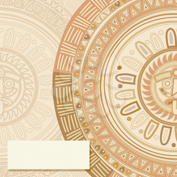 Invitation, text card vector template with mayan sun symbol