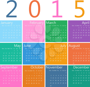 Flat style design of calendar for 2015