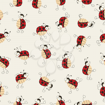 Ladybugs cartoon charaters dancing, seamless pattern