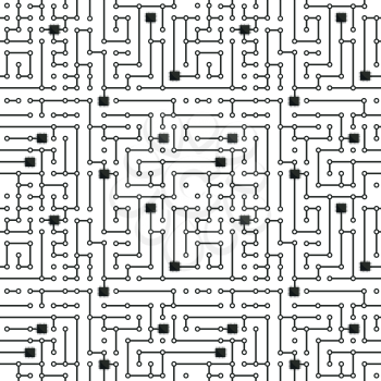 Computer circuit board seamless pattern in black and white