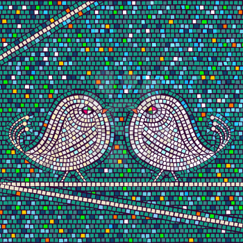 Two love birds mosaic like vector background