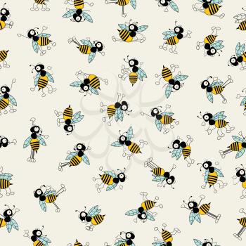 Vintage seamless pattern design with cartoon bees for design fabric,backgrounds, package, wrapping paper, covers, fashion