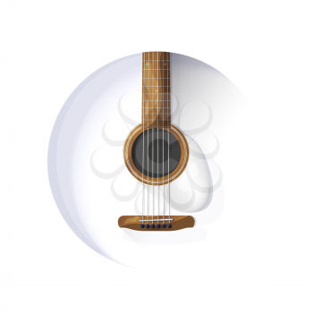 Round vector acoustic guitar icon, button on white background