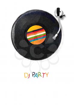 DJ Party template poster with turtable on white and room for text
