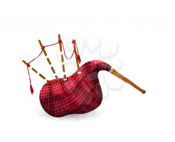 Watercolor bagpipe in scottish colors over white background