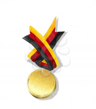 Watercolor Germany gold medal and shadow over white background