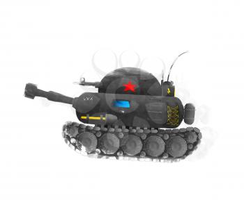 Watercolor toy tank over white background