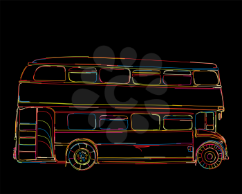 London Bus vetor sketch in colors over black 