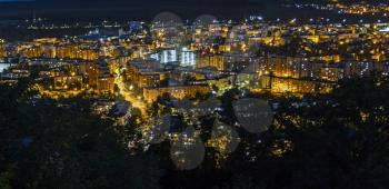 Targu Mures city night time background seen from a high place