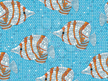 Seamless background vector mosaic with clown fish