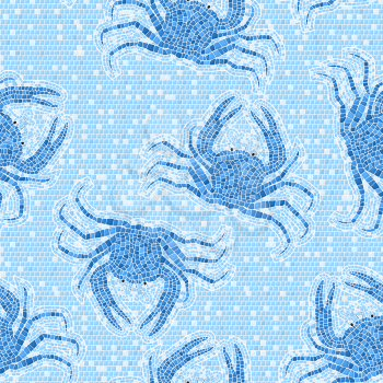 Blue crabs seamless mosaic tile pattern