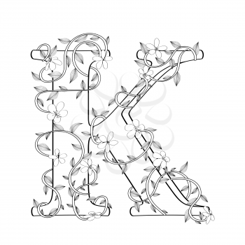 Letter K floral sketch over white background