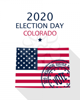 2020 United States of America Presidential Election Colorado vector template.  USA flag, vote stamp and Colorado silhouette