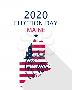 2020 United States of America Presidential Election Maine vector template.  USA flag, vote stamp and Maine silhouette