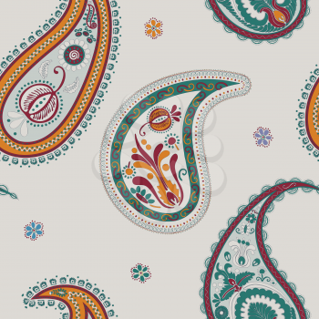 Hand drawn paisley seamless pattern, vector background