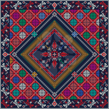 Traditional Palestinian Embroidery Pattern in colors, editable vector composition