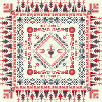 Traditional Palestinian Embroidery Pattern in colors, editable vector composition