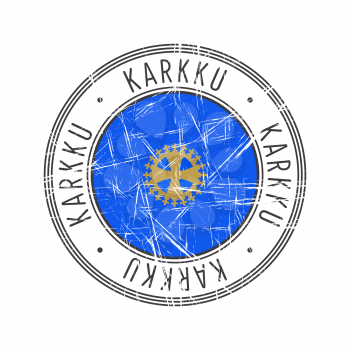 Karkku city, Finland. Grunge postal rubber stamp over white background