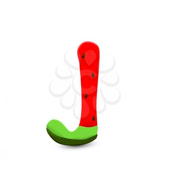Watermelon letter J, 3d vector icon over white background