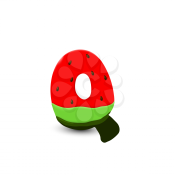 Watermelon letter Q, 3d vector icon over white background