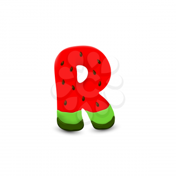 Watermelon letter R, 3d vector icon over white background