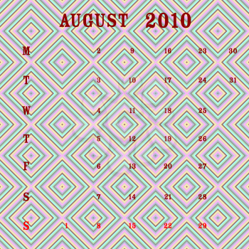Royalty Free Clipart Image of an August 2010 Calendar