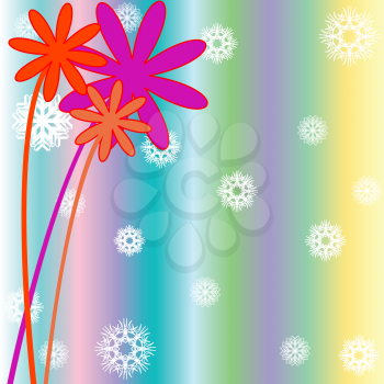 Royalty Free Clipart Image of a Snowflake Striped Background With Flowers
