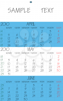 Royalty Free Clipart Image of a Spring 2010 Calendar